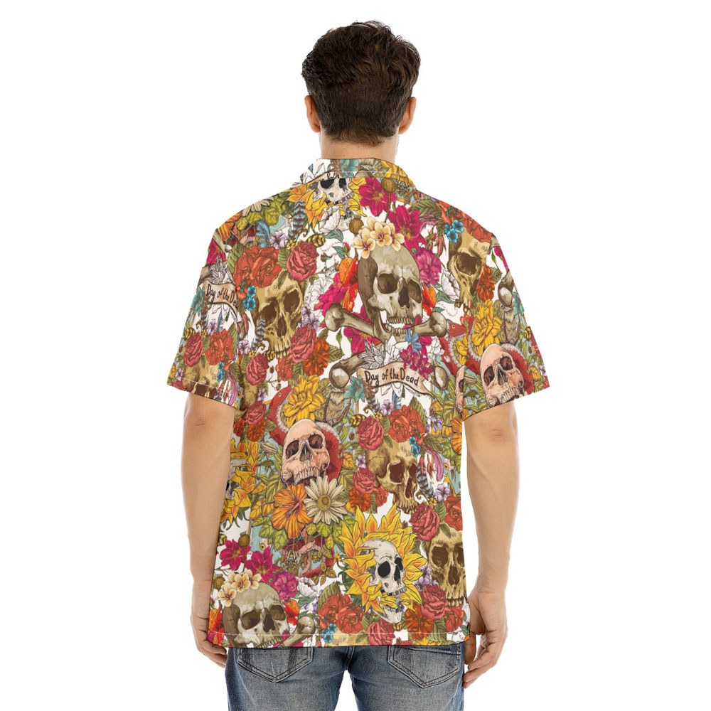 Halloween Skull Floral Men's Hawaiian Shirt