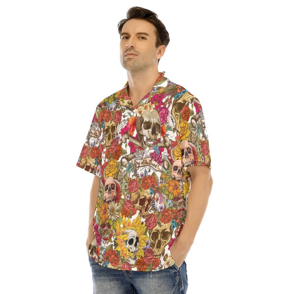 Halloween Skull Floral Men's Hawaiian Shirt