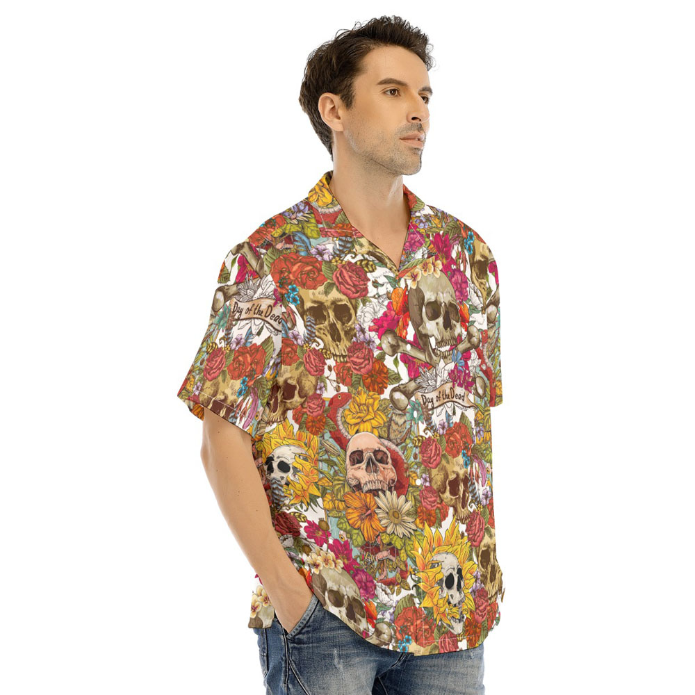 Halloween Skull Floral Men's Hawaiian Shirt