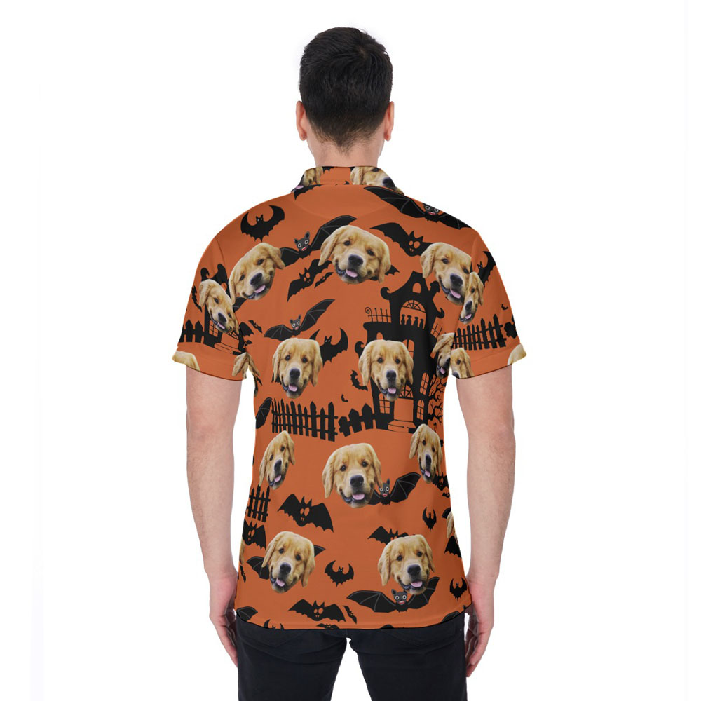 Funny Custom Dog Face Halloween Hawaiian Polo Shirt