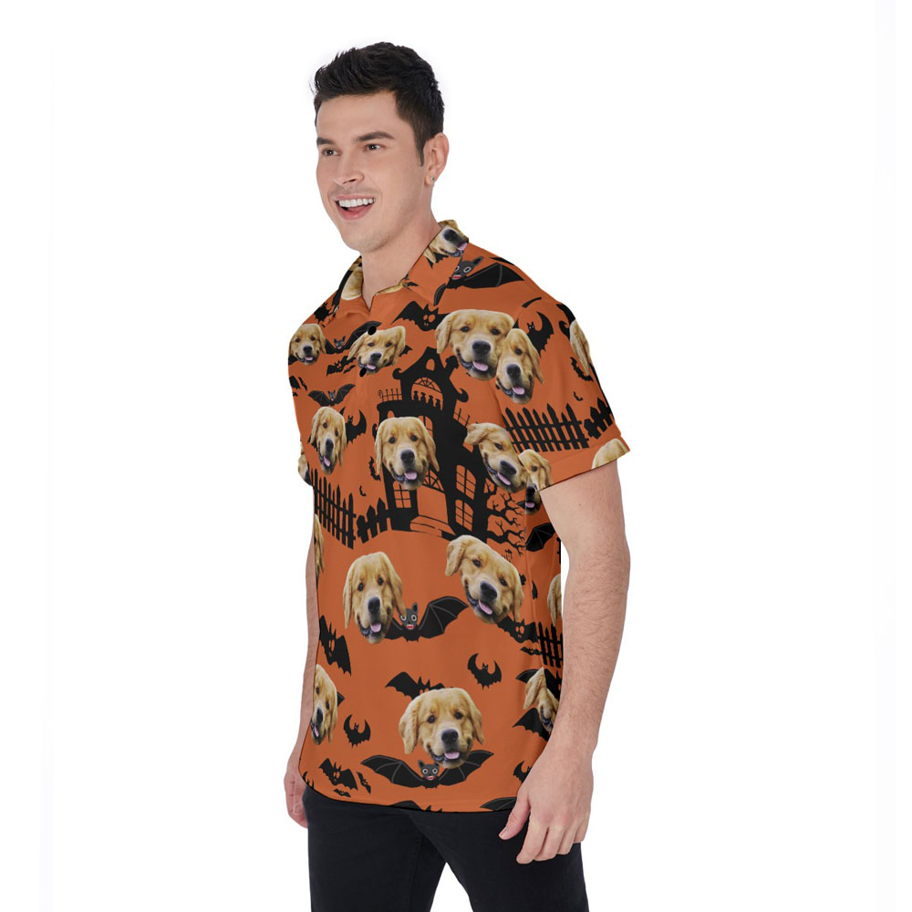 Funny Custom Dog Face Halloween Hawaiian Polo Shirt