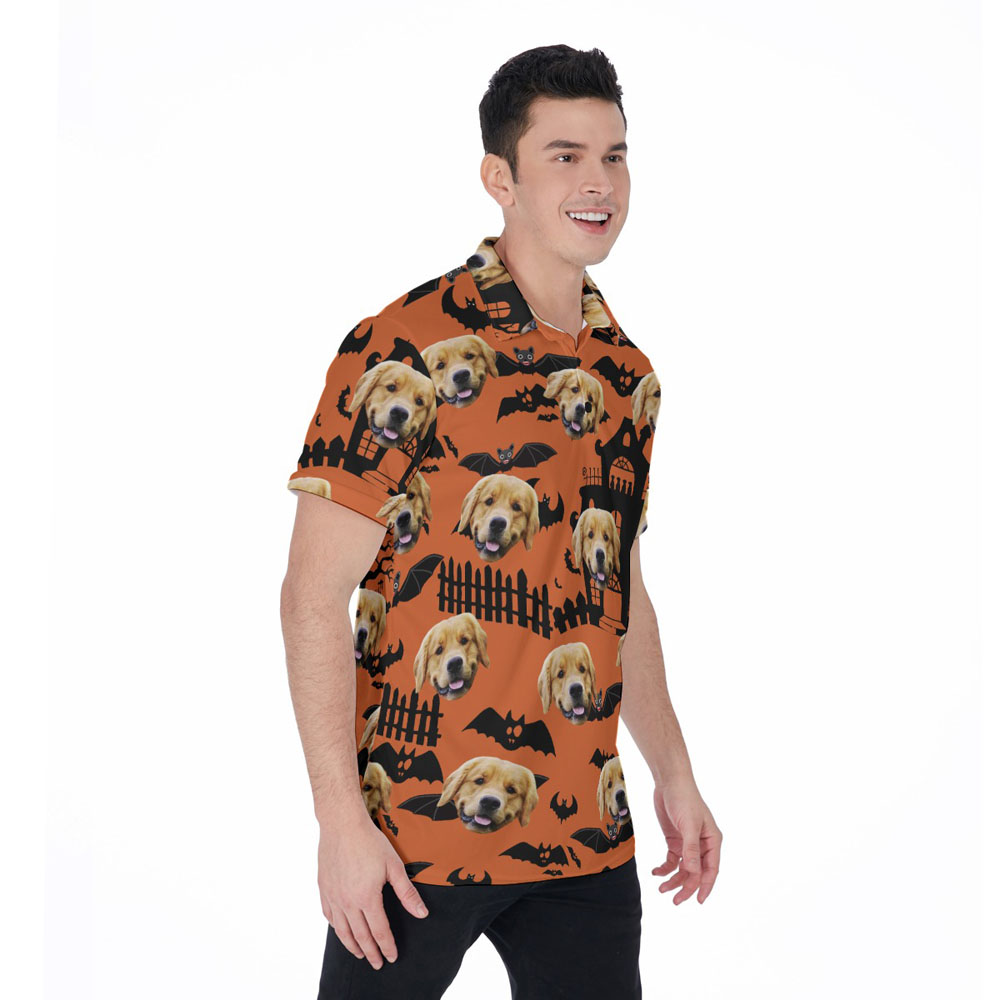 Funny Custom Dog Face Halloween Hawaiian Polo Shirt