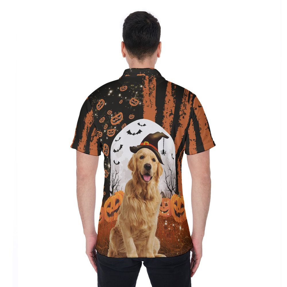 Custom Dog Face Halloween Hawaiian Polo Shirt