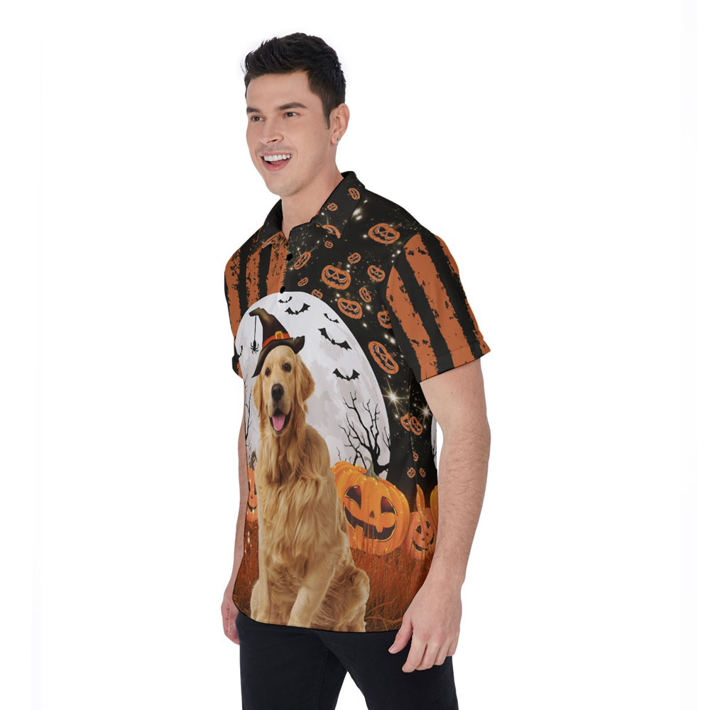 Custom Dog Face Halloween Hawaiian Polo Shirt