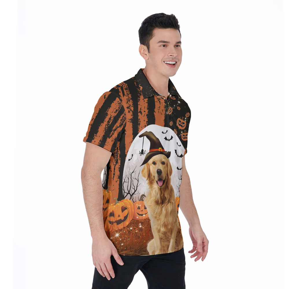 Custom Dog Face Halloween Hawaiian Polo Shirt