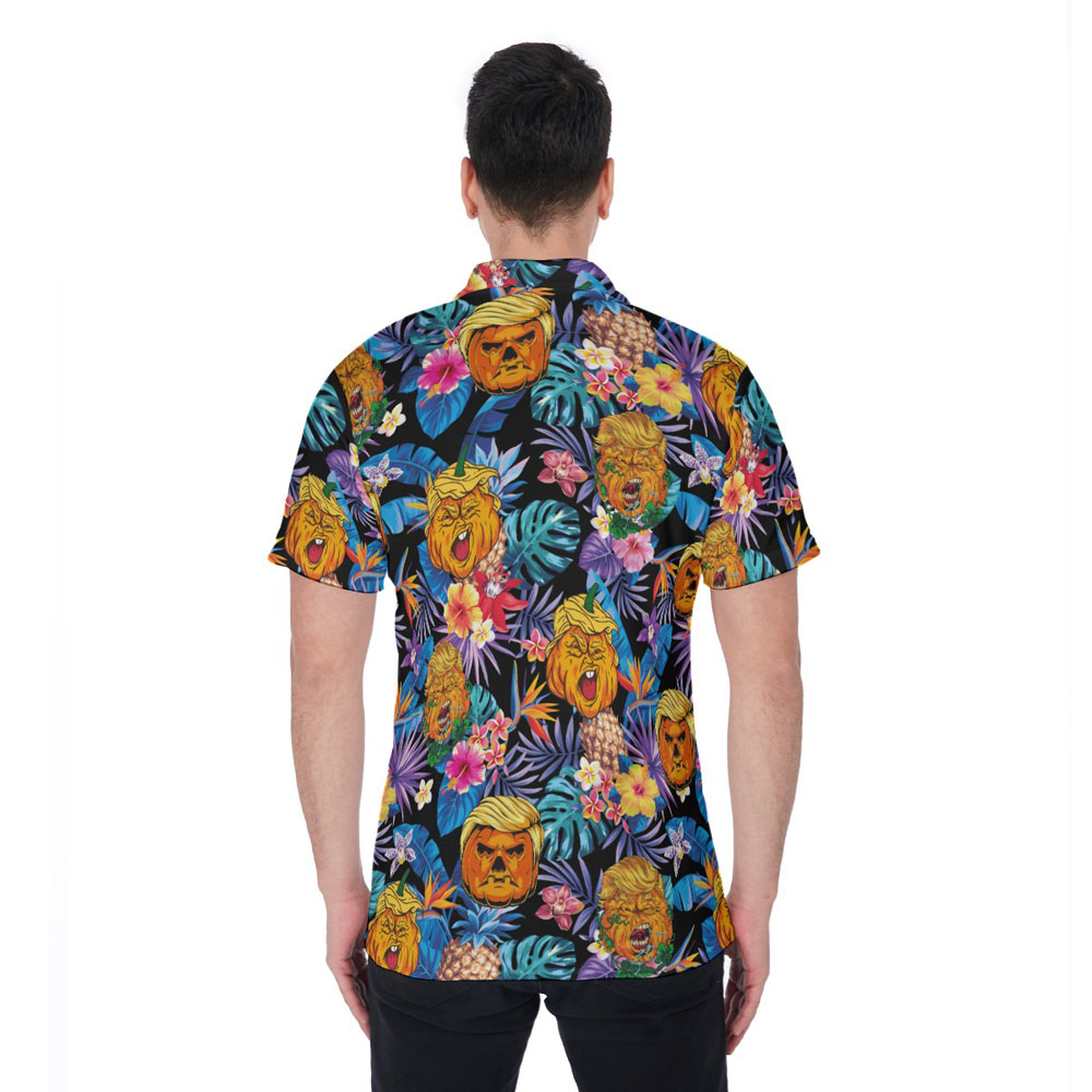 Halloween Trumpkin Floral Hawaiian Polo Shirt