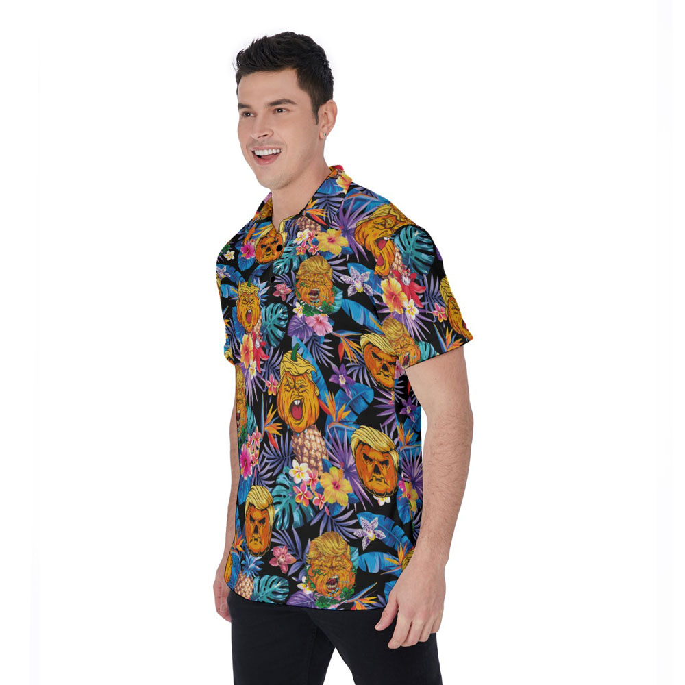 Halloween Trumpkin Floral Hawaiian Polo Shirt