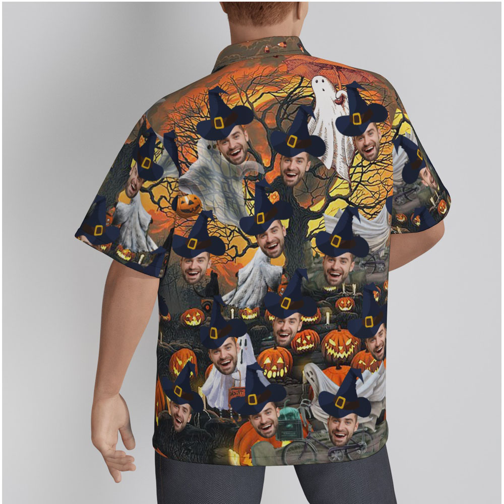Custom Face Halloween Pumpkin Ghost Hawaiian Shirt