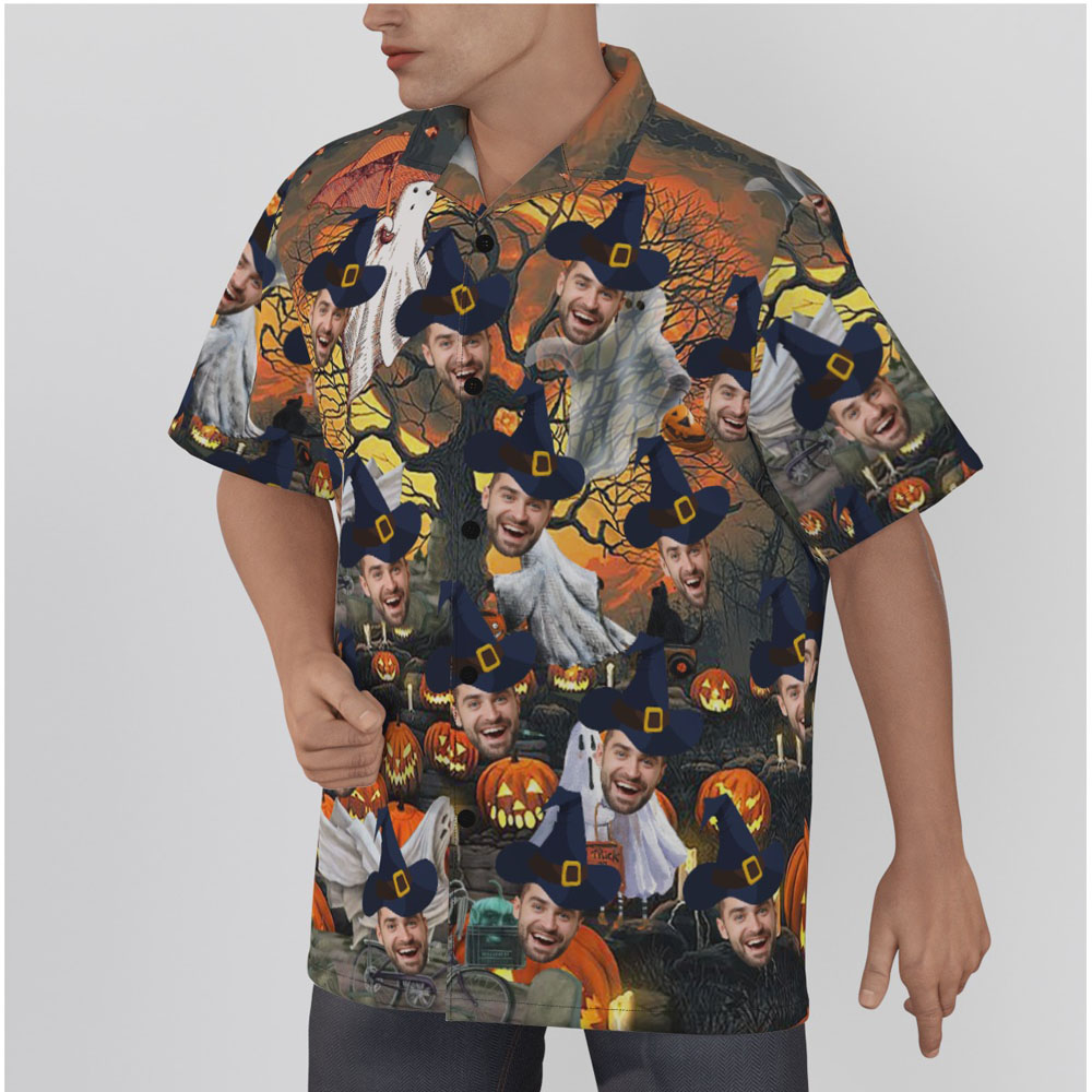 Custom Face Halloween Pumpkin Ghost Hawaiian Shirt