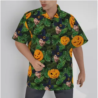 Custom Face Halloween Pumpkin Tropical Hawaiian Shirt