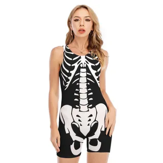 White Skeleton Costume Hawaiian Sleeveless Swimsuit For Halloween