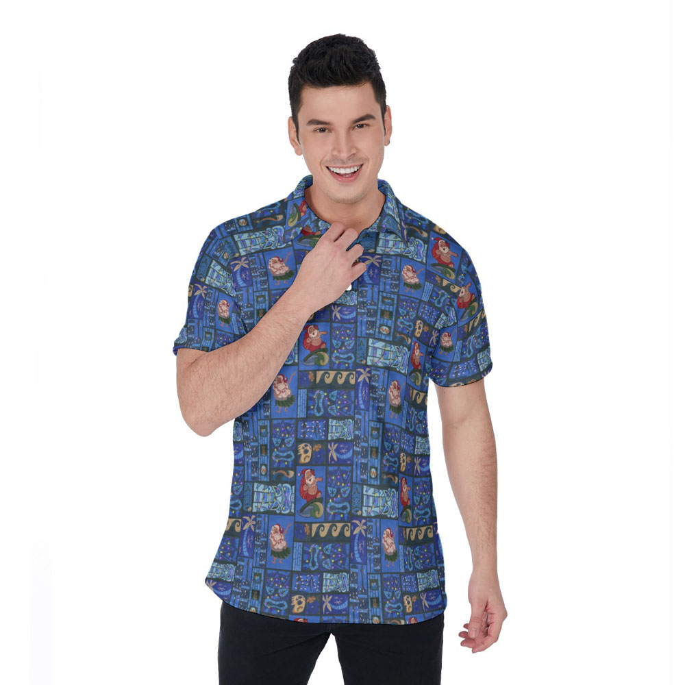 Funny Christmas Santa Hula Vintage Navy Hawaiian Polo Shirt - variant image 1