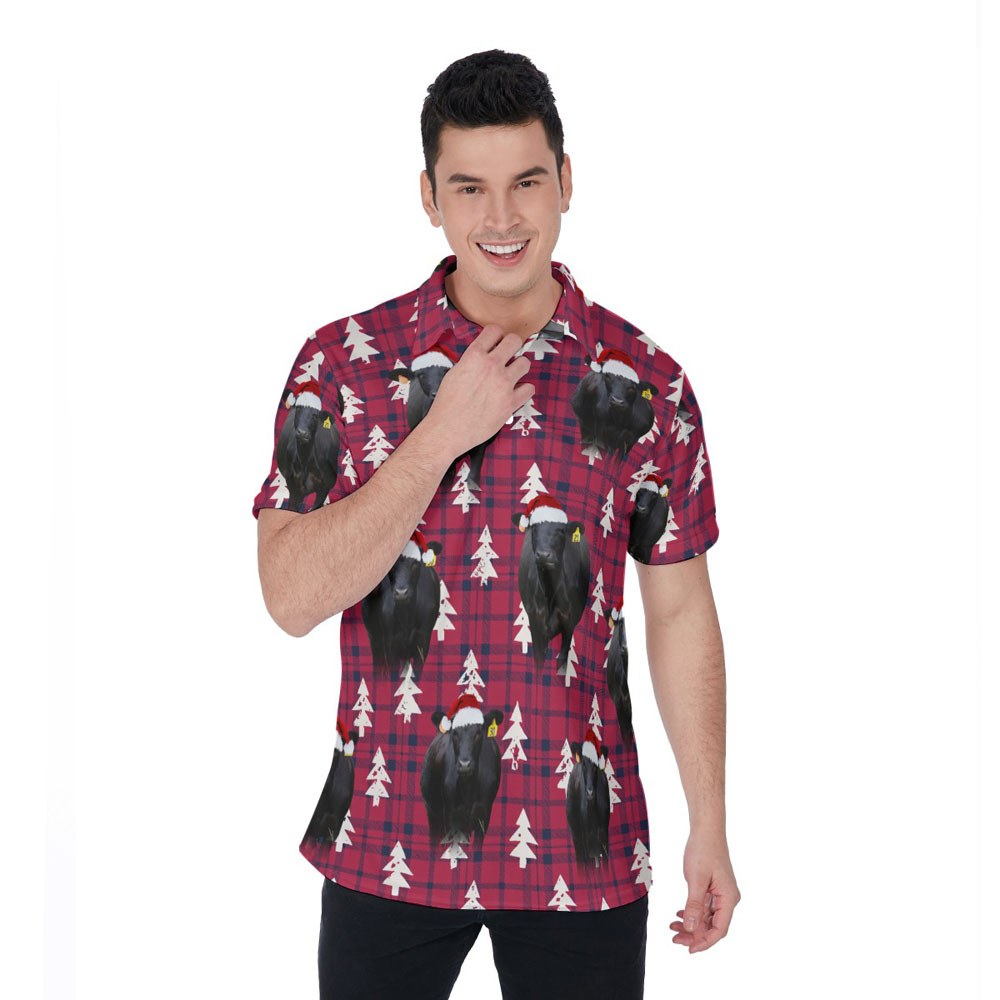 Black Angus Cow Christmas Buffalo Plaid Aloha Polo Shirt For Men - variant image 1