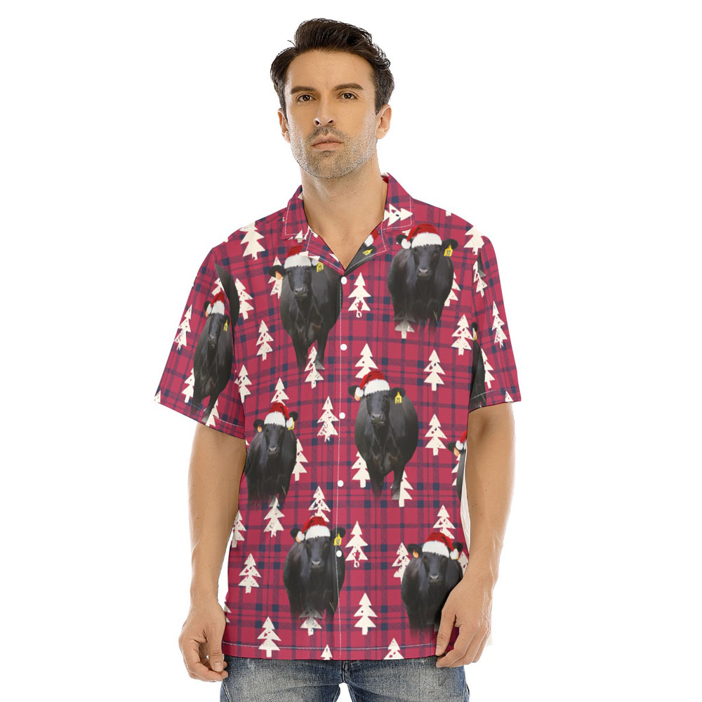 Funny Christmas Black Angus Cow Flanel Red Hawaiian Shirt - variant image 1
