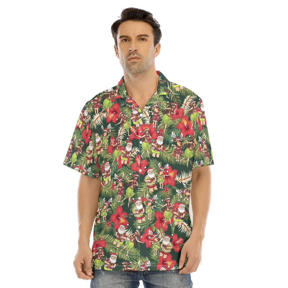 Hula Santa Claus Mele Kalikimaka Floral Hawaiian Shirt - variant image 1