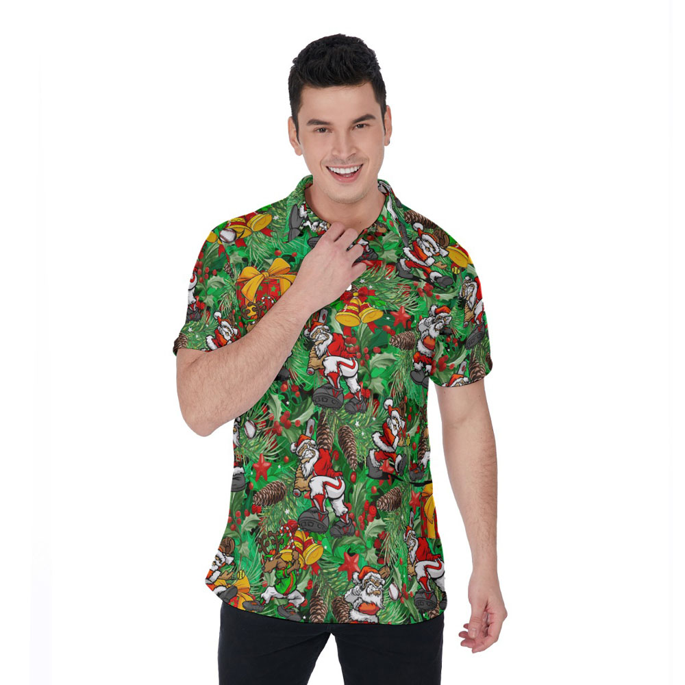 Funny Santa Claus Playing Baseball Tropical Christmas Hawaiian Polo Shirt - variant image 1