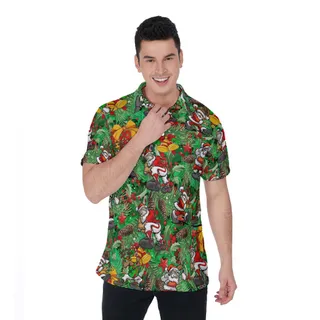 Funny Santa Claus Playing Baseball Tropical Christmas Hawaiian Polo Shirt