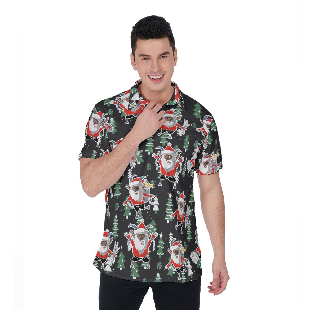 Christmas Krampus Black Hawaiian Polo Golf Shirt - variant image 1