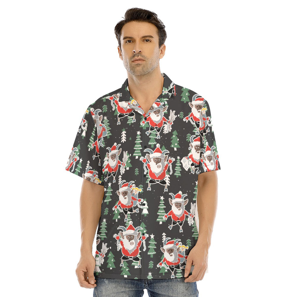 Merry Krampus Christmas Trees Black Hawaiian Shirt - variant image 1