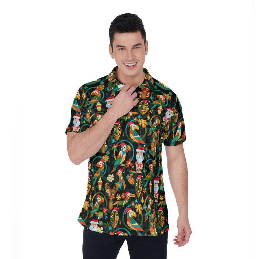 Mele Kalikimaka Santa Tiki Parrot Hawaiian Polo Shirt - variant image 1