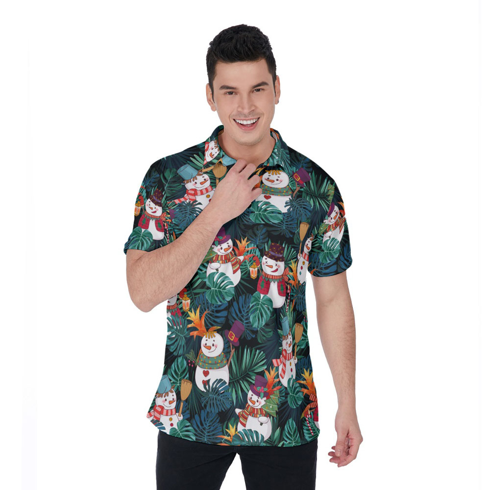 Christmas Snowman Tropical Hawaiian Polo Shirt - variant image 1