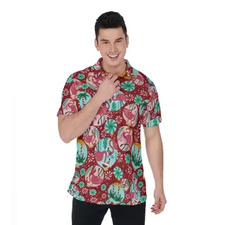 Vintage Christmas Flamingo Hawaiian Polo Shirt For Men