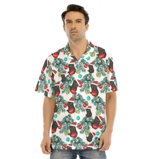 Cute Black Cat Christmas Balls Hawaiian Shirt