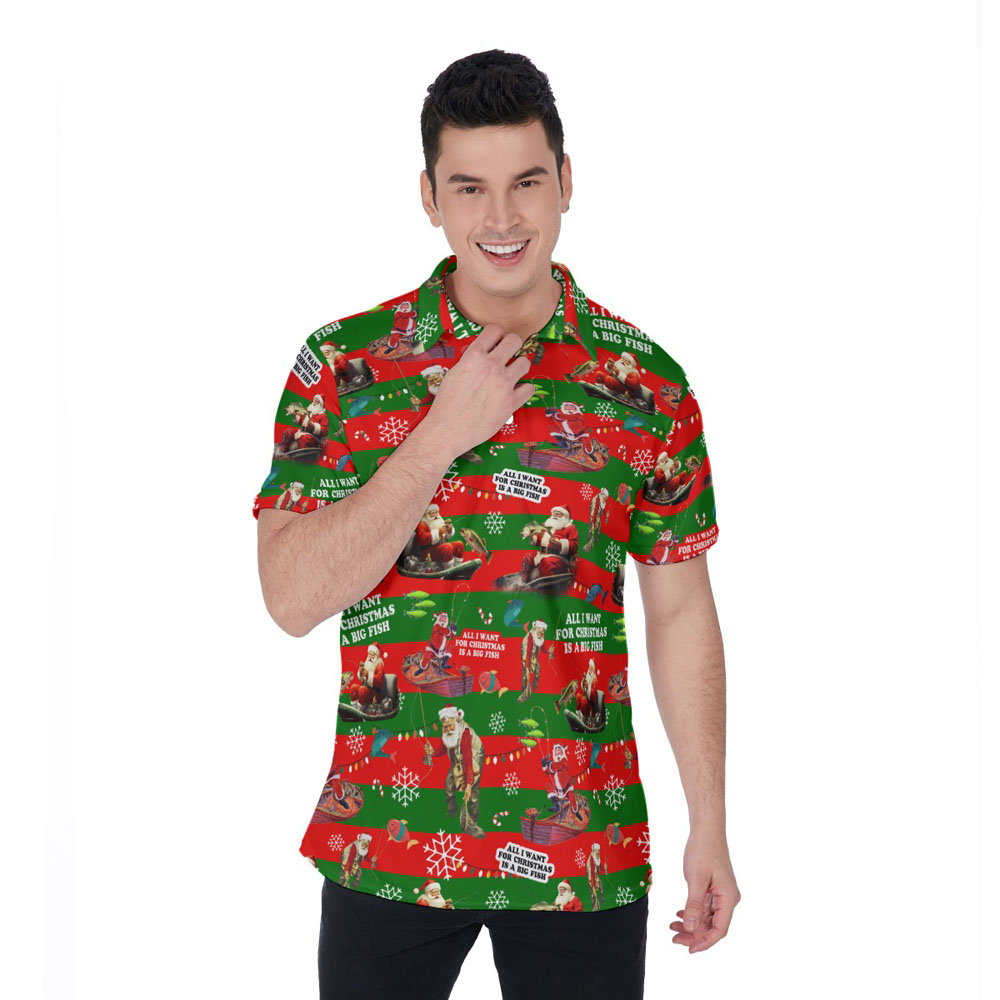 Funny Santa Fishing Christmas Hawaiian Polo Shirt For Men - variant image 1