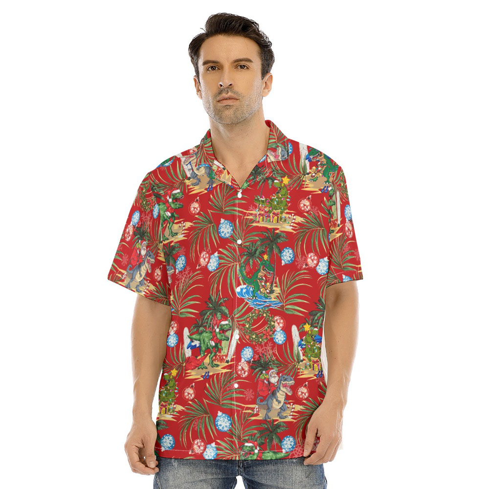 Christmas Dinosaur Classic Red Hawaiian Shirt - variant image 1