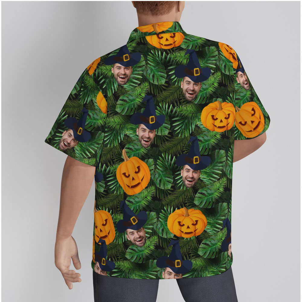 Custom Face Halloween Pumpkin Tropical Hawaiian Shirt