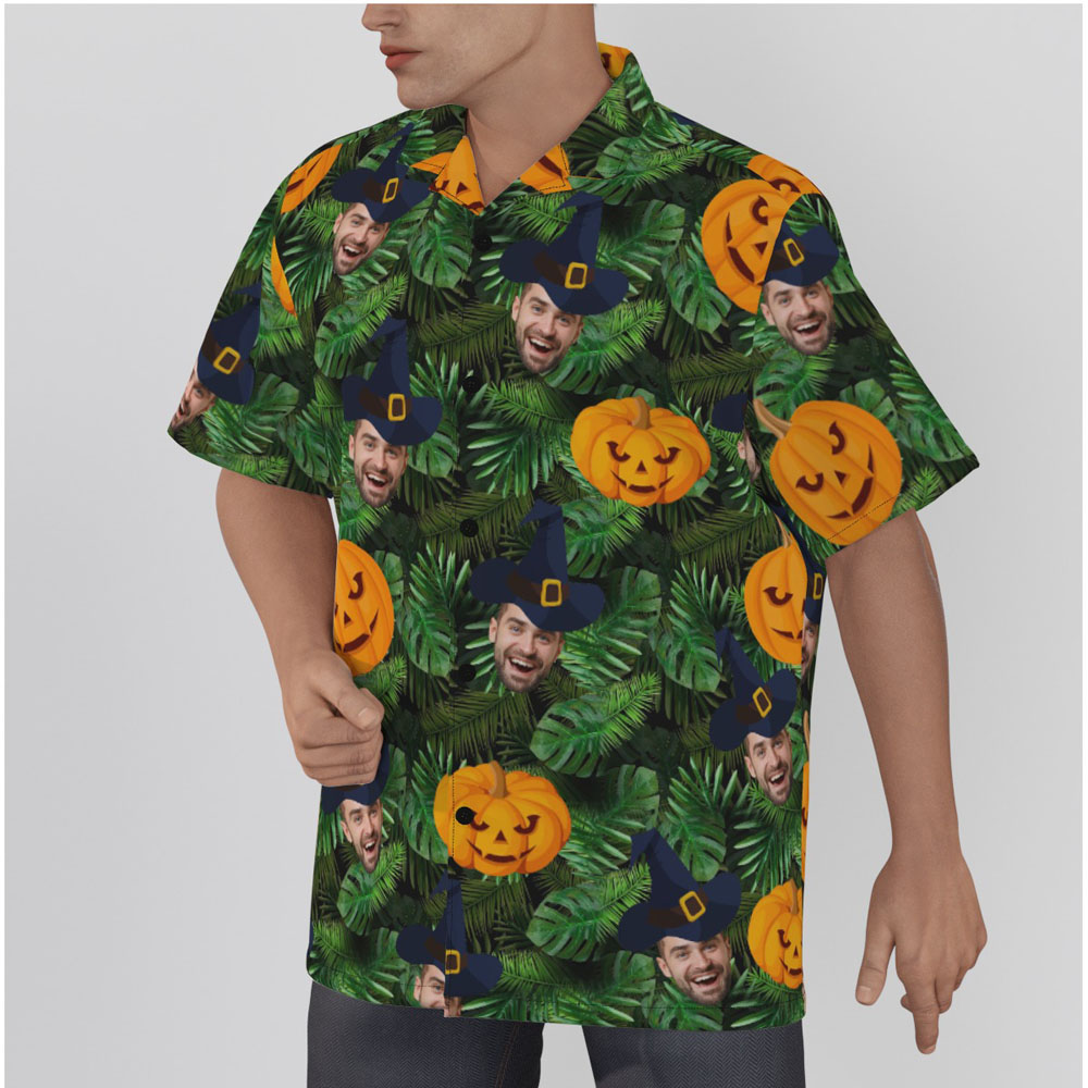 Custom Face Halloween Pumpkin Tropical Hawaiian Shirt
