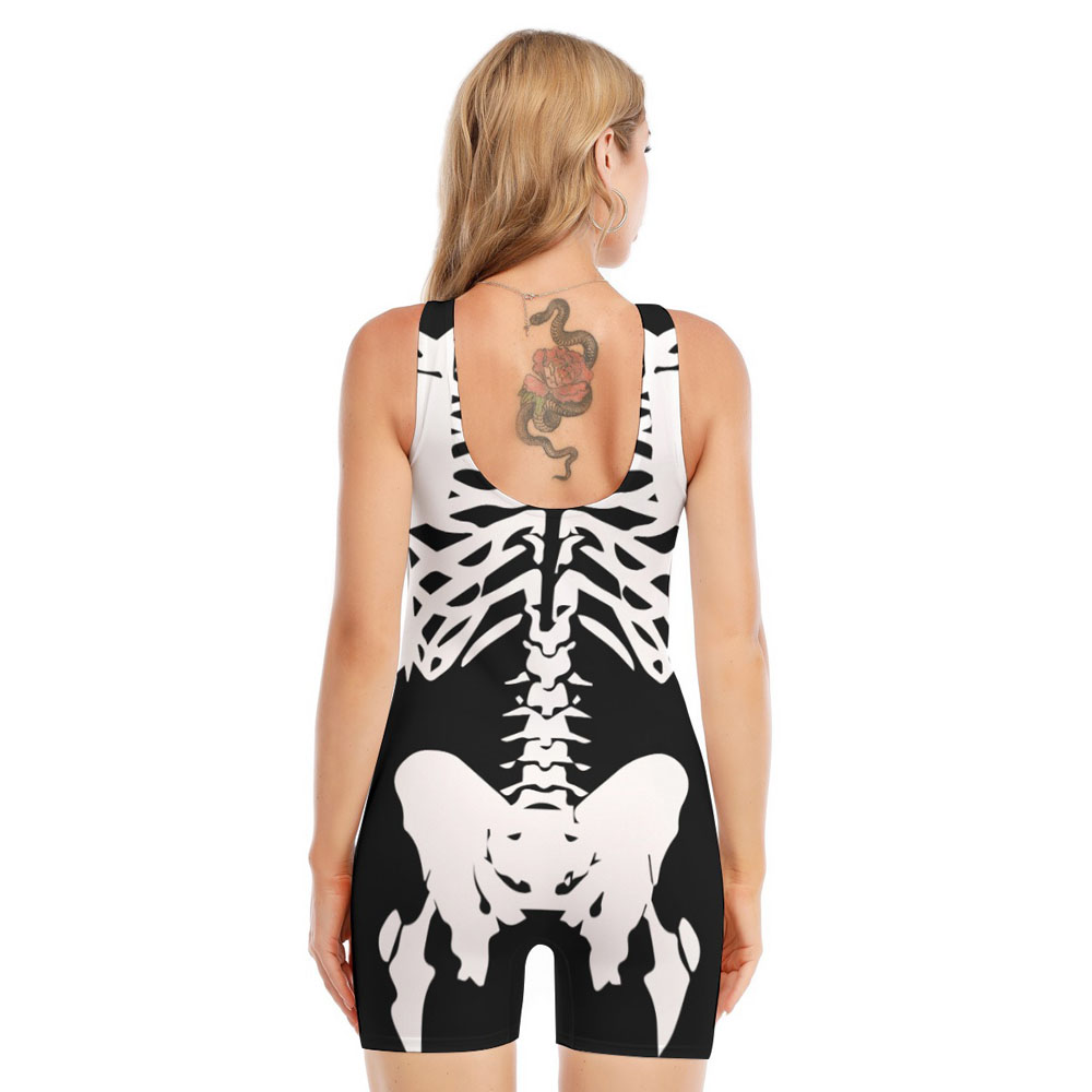 White Skeleton Costume Hawaiian Sleeveless Swimsuit For Halloween