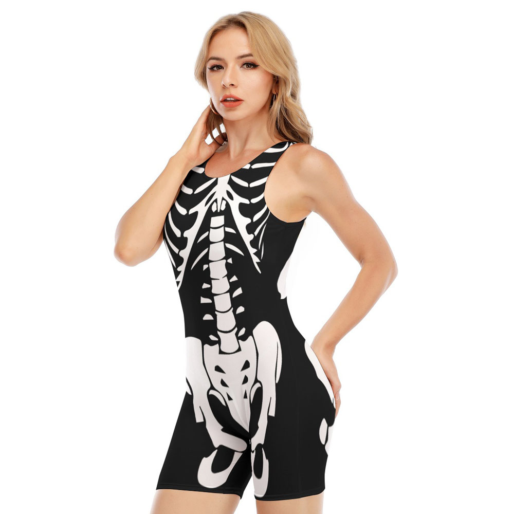 White Skeleton Costume Hawaiian Sleeveless Swimsuit For Halloween