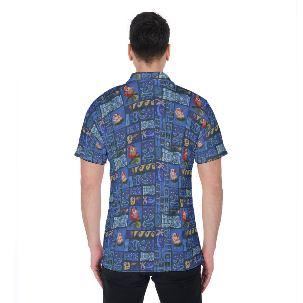 Funny Christmas Santa Hula Vintage Navy Hawaiian Polo Shirt