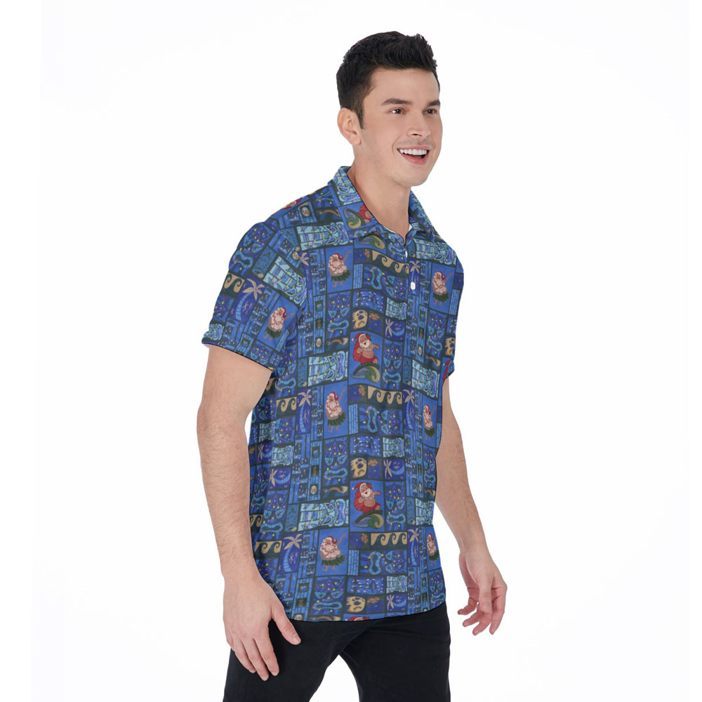 Funny Christmas Santa Hula Vintage Navy Hawaiian Polo Shirt