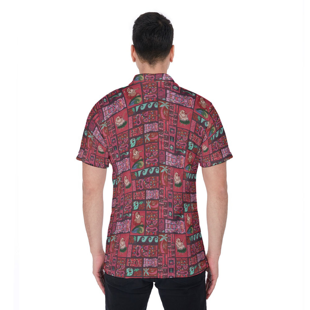 Vintage Christmas Santa Hula Red Hawaiian Polo Shirt For Men