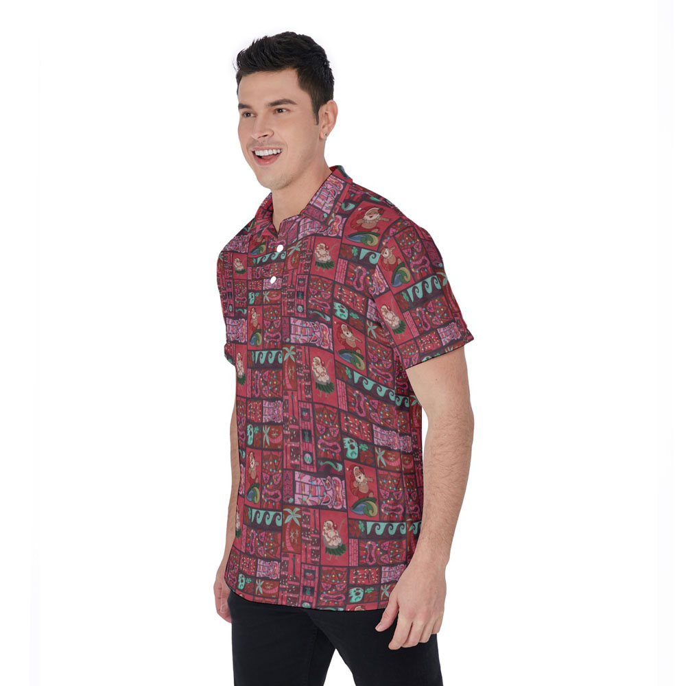 Vintage Christmas Santa Hula Red Hawaiian Polo Shirt For Men