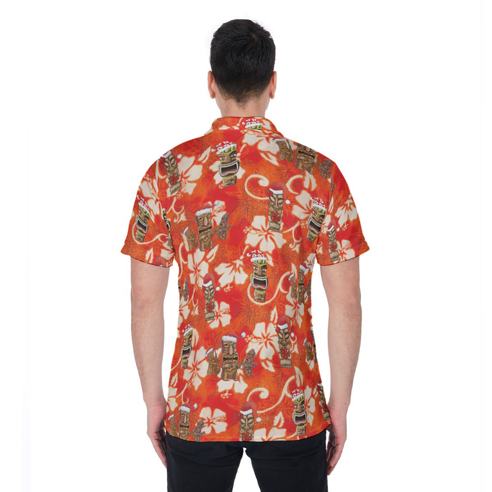 Funny Vintage Christmas Tiki Floral Orange Hawaiian Polo Shirt