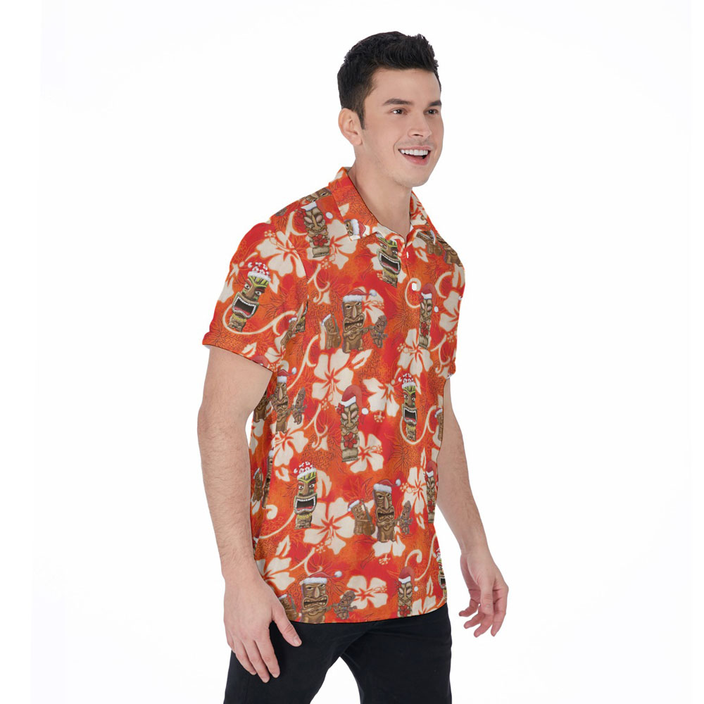 Funny Vintage Christmas Tiki Floral Orange Hawaiian Polo Shirt
