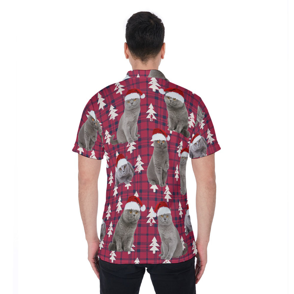 Funny Holiday Bristish Shorthair Cat Christmas Red Hawaiian Polo Shirt