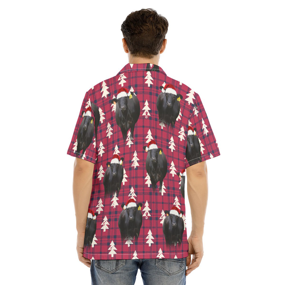 Funny Christmas Black Angus Cow Flanel Red Hawaiian Shirt