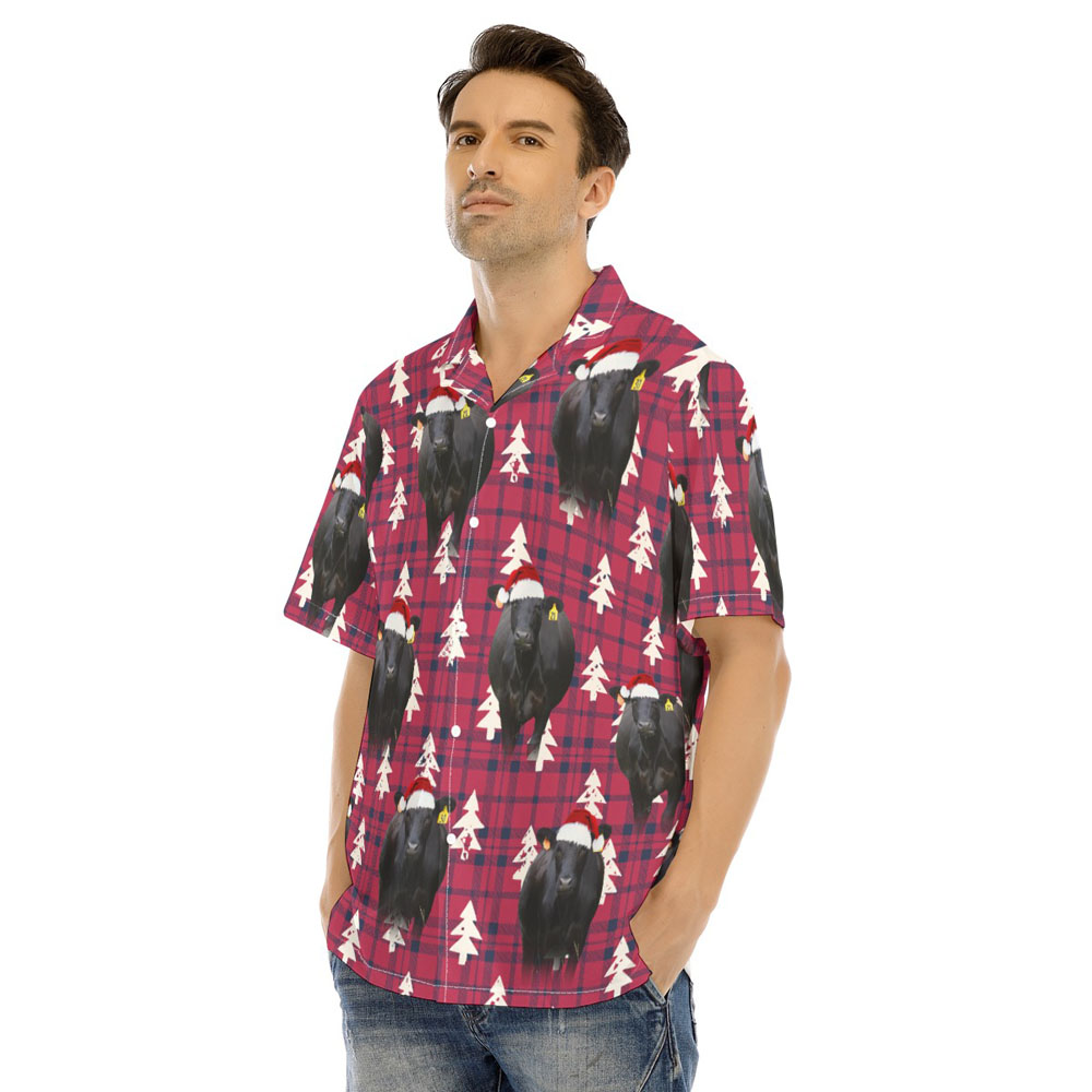 Funny Christmas Black Angus Cow Flanel Red Hawaiian Shirt