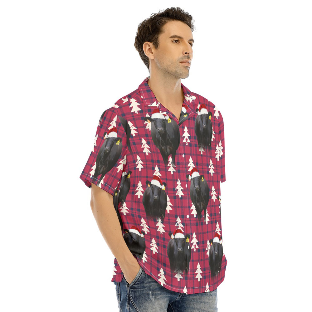 Funny Christmas Black Angus Cow Flanel Red Hawaiian Shirt