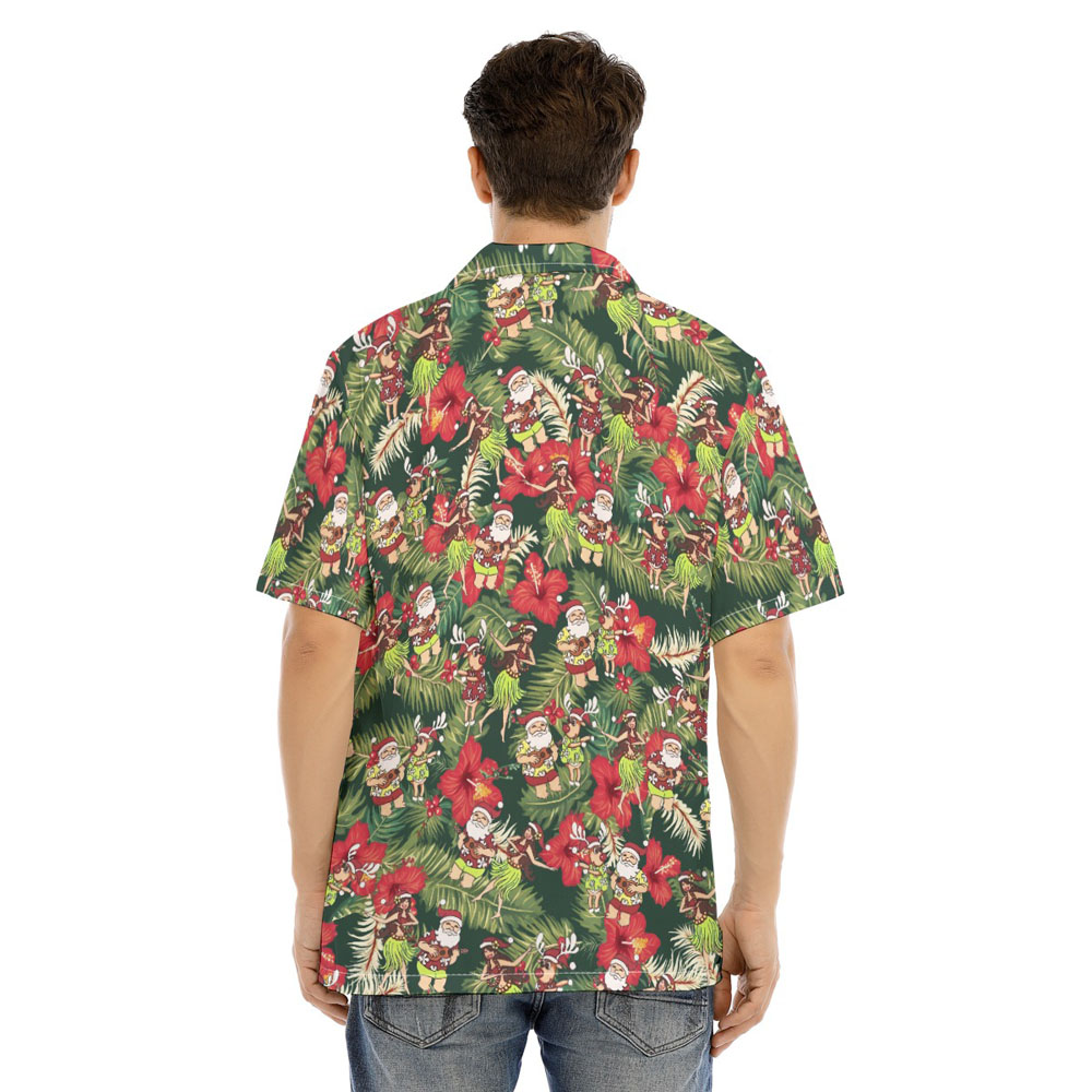 Hula Santa Claus Mele Kalikimaka Floral Hawaiian Shirt