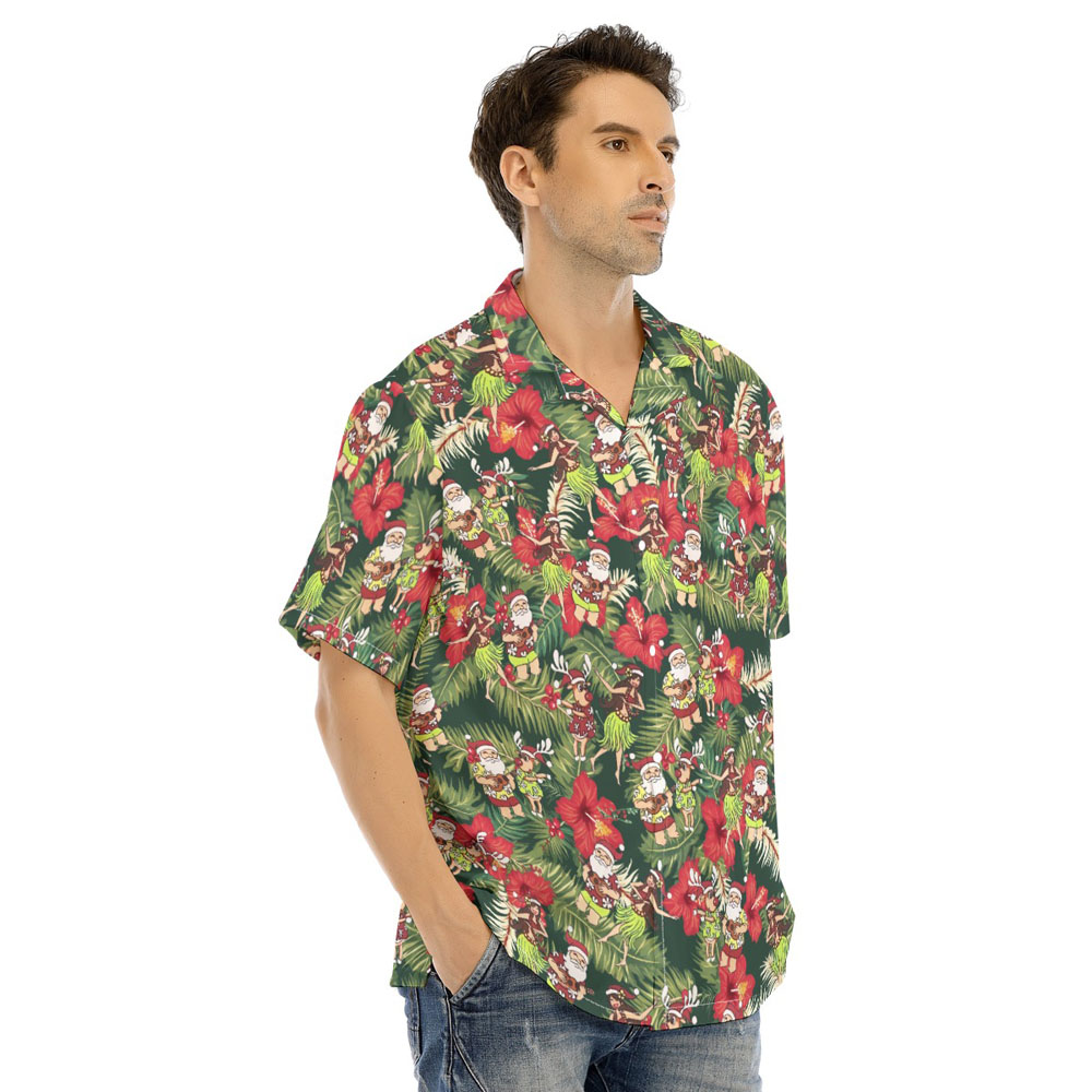 Hula Santa Claus Mele Kalikimaka Floral Hawaiian Shirt