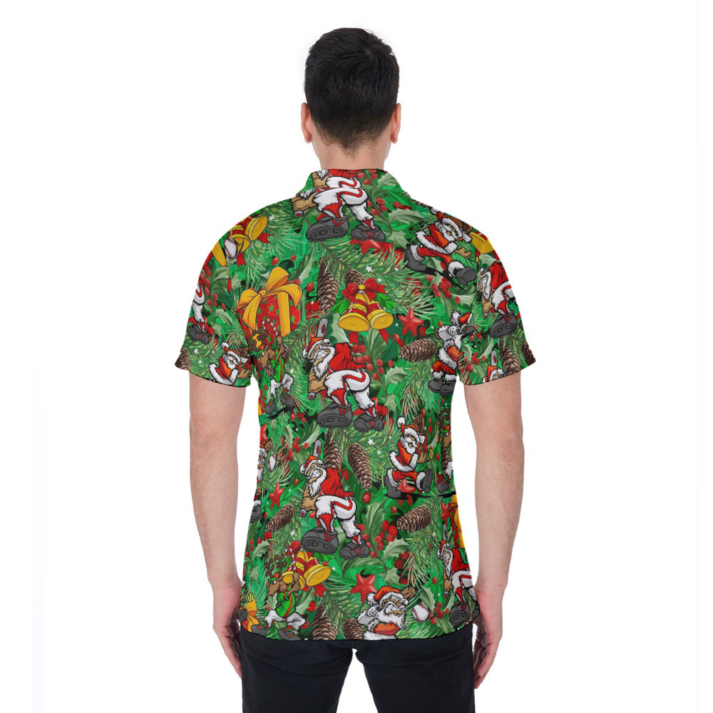 Funny Santa Claus Playing Baseball Tropical Christmas Hawaiian Polo Shirt
