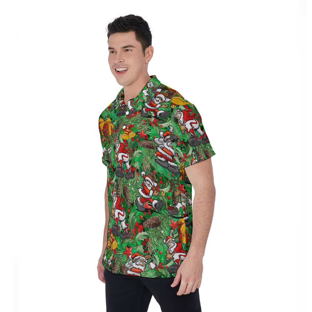 Funny Santa Claus Playing Baseball Tropical Christmas Hawaiian Polo Shirt