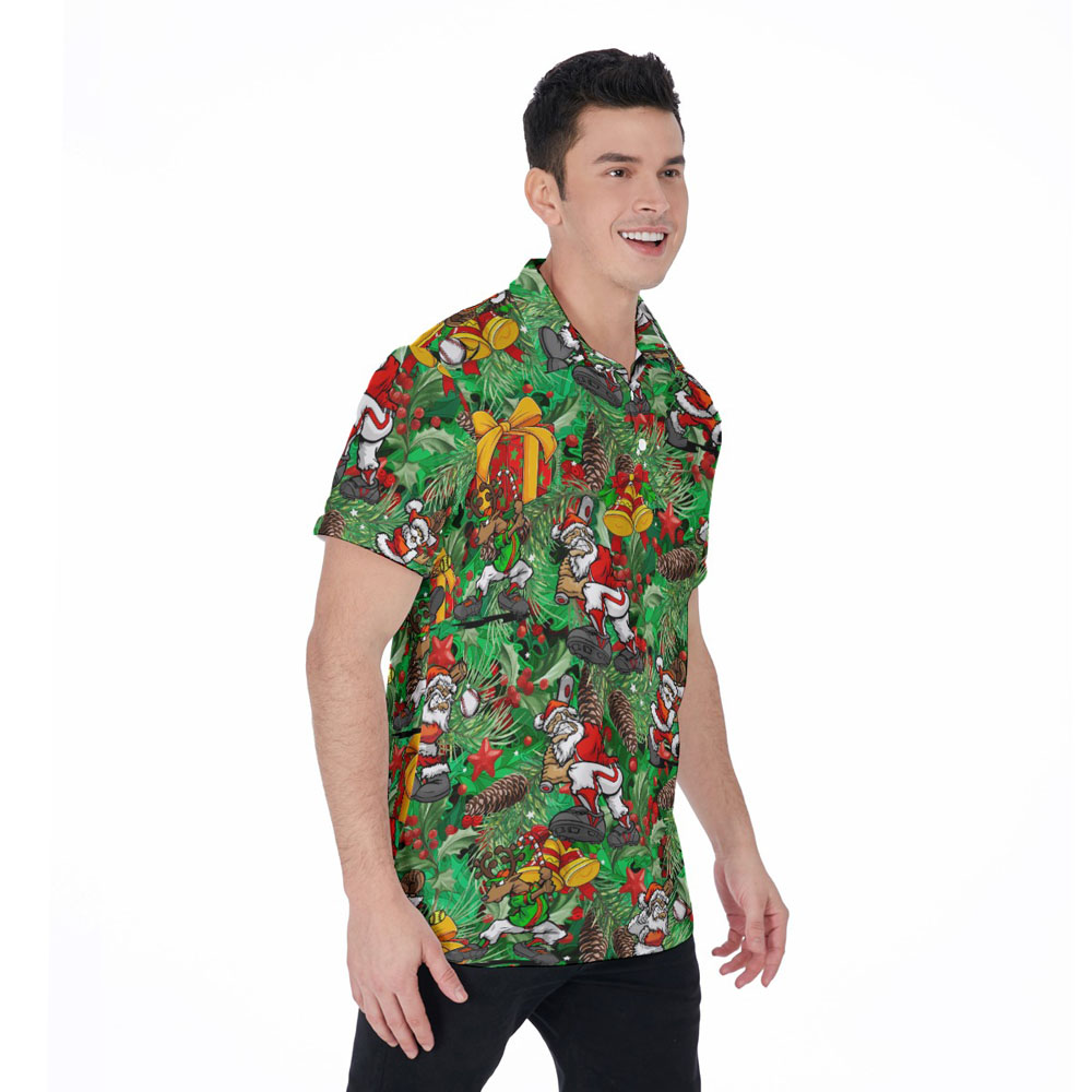 Funny Santa Claus Playing Baseball Tropical Christmas Hawaiian Polo Shirt