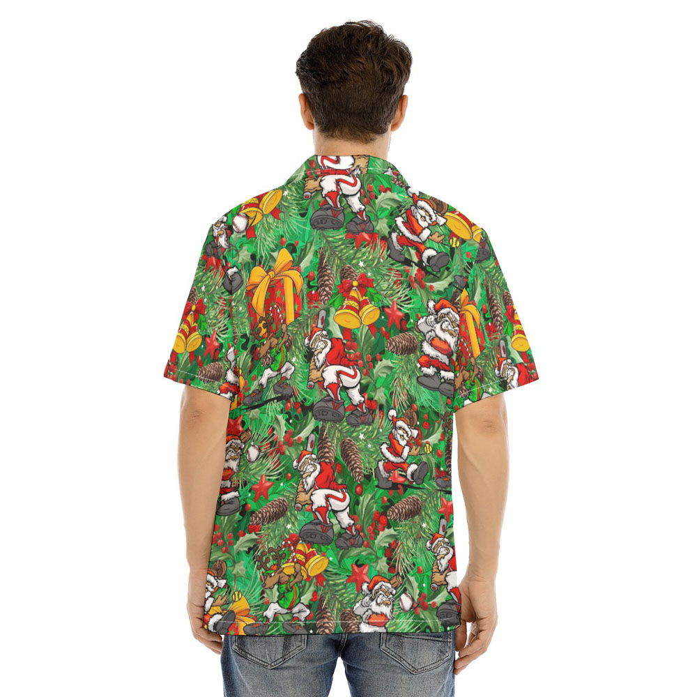 Christmas Santa Playing Baseball Tropical Hawaiian Shirt