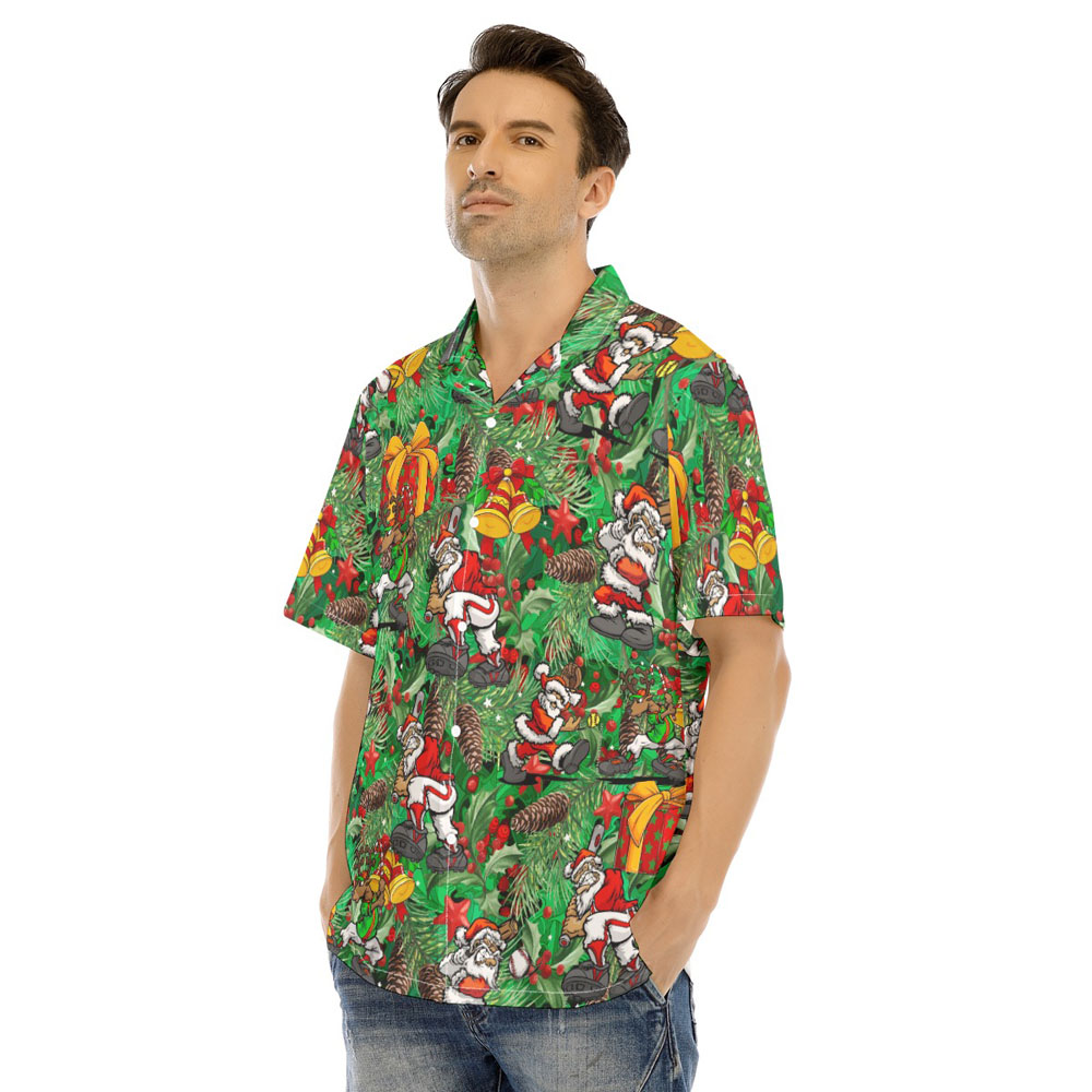 Christmas Santa Playing Baseball Tropical Hawaiian Shirt
